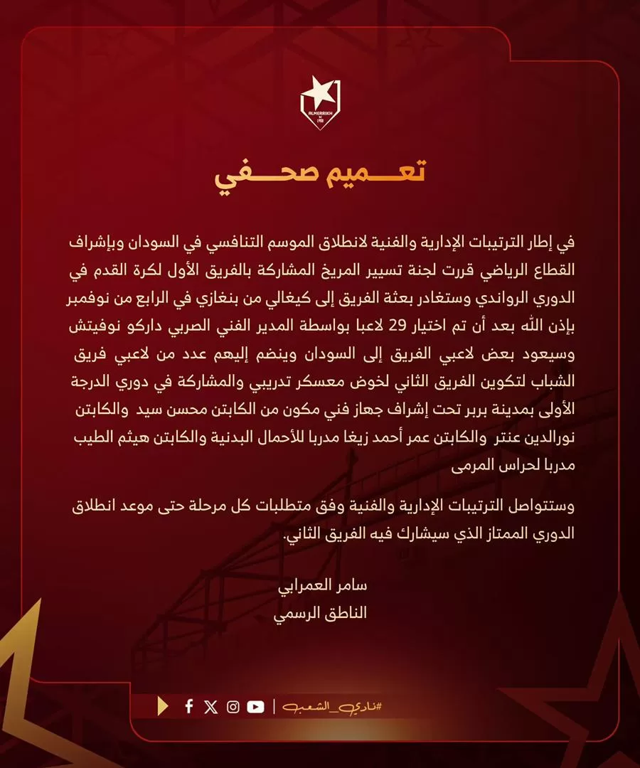 المريخ  يشارك في الدوري الممتاز بالفريق الثاني المريخ  يشارك في الدوري الممتاز بالفريق الثاني