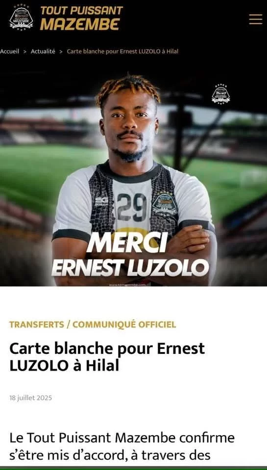 رسميًا.. مازيمبي يعلن انتقال ظهيره الأيسر إلى الهلال